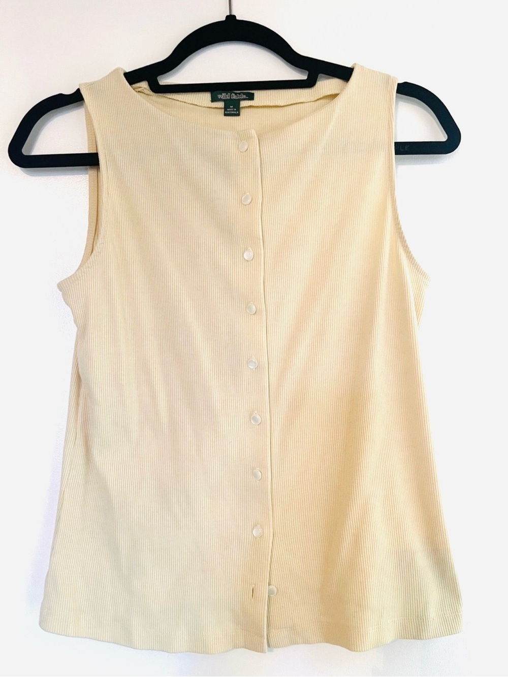 wild fable Beige Ribbed Button-Front Sleeveless Tank